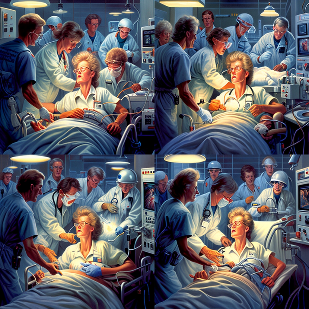 A medical team providing care to a patient in a hospital setting, showcasing various healthcare professionals in action.